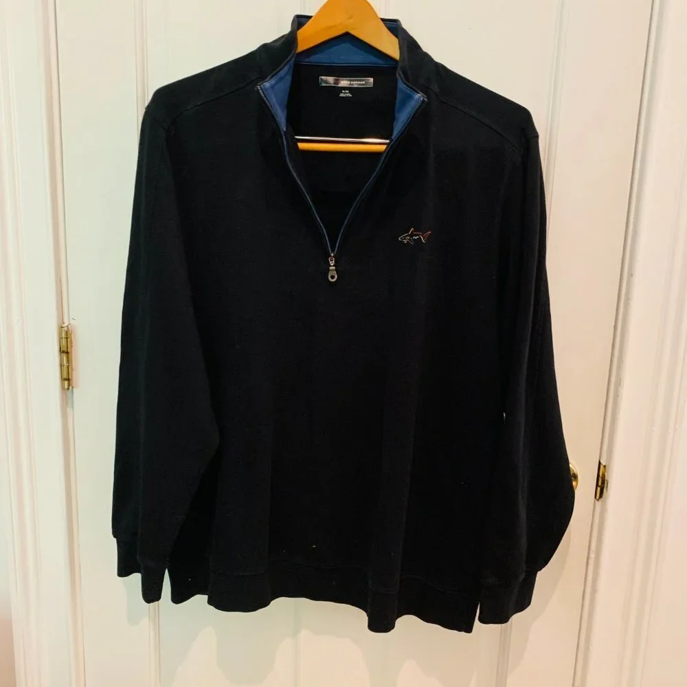Greg Norman Sweater Mens XL Black Casual Quarter Zip Pullover Sweatshirt